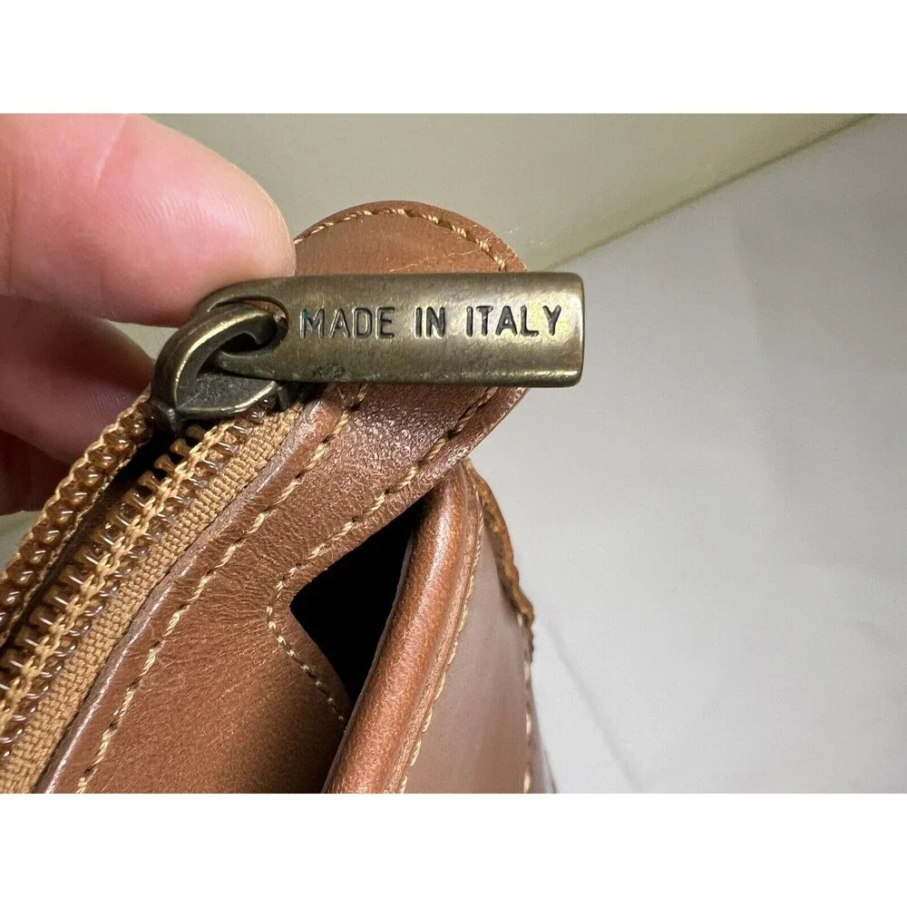 VTG ELLEPI BROWN LEATHER HANDMADE PATCHES M‎ ZIP SHOULDER HOBO/TOTE BAG, Italy